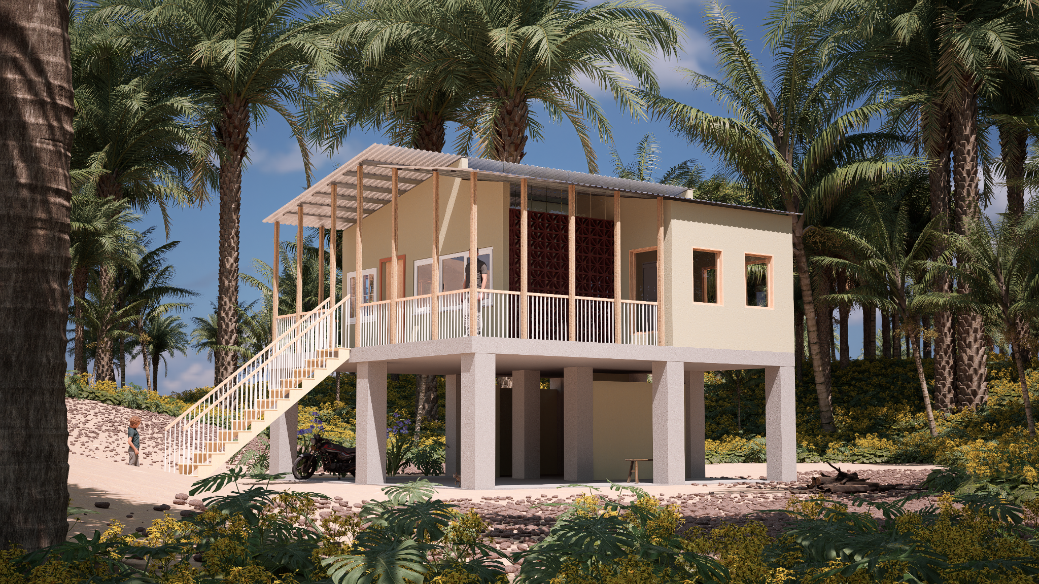 Visualización arquitectónica de una vivienda tropical
